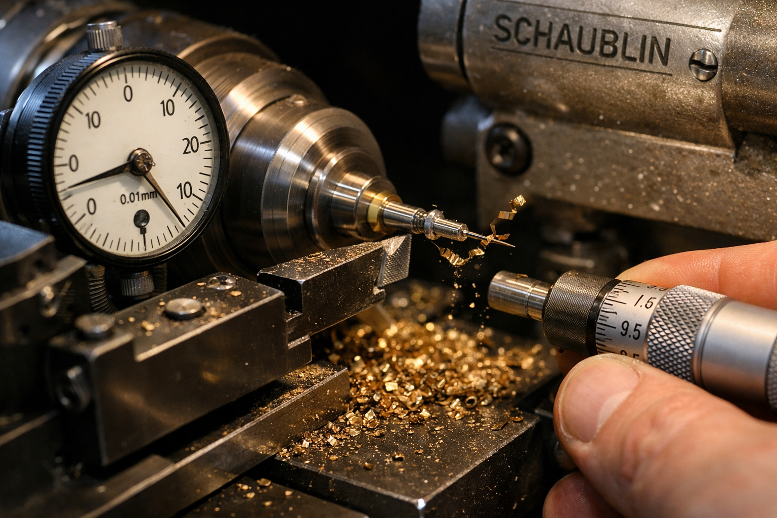 Precision fabrication of watch components on lathe